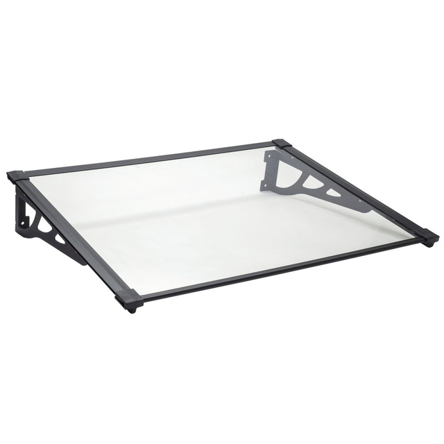 Entrance Roof Aluminum Polycarbonate Straight Black Bracket, Transparent Panel 120 cm x 90 cm