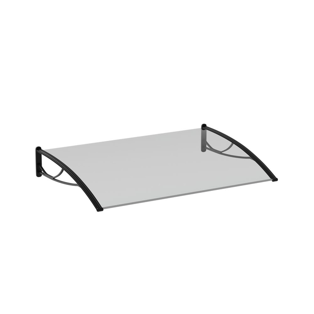 Entrance Ceiling Aluminium Polycarbonate LIGHT Curved Black Bracket, Transparent Top 120 cm x 80 cm